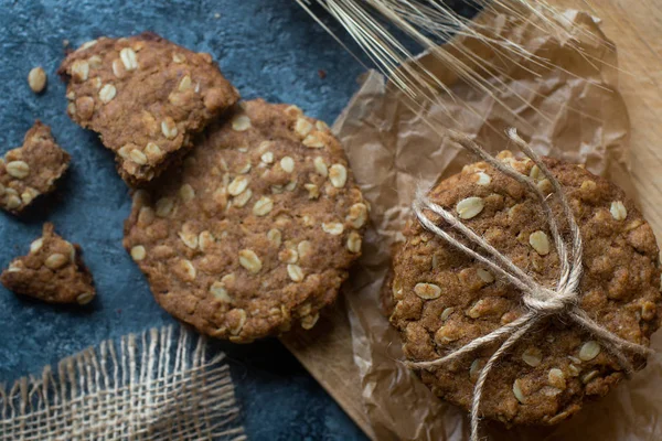 Biscuits Fitness Avoine Faits Maison Sur Planche Bois Talbe Pierre — Photo