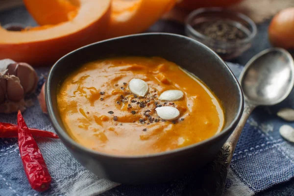 Bowl Traditional Homemade Pumpkin Soup — Stock Photo, Image