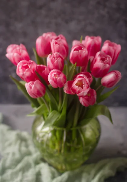 Close Van Verse Roze Tulpen Boeket — Stockfoto