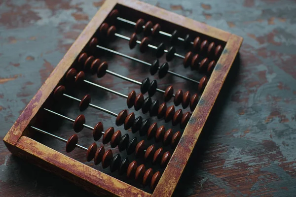 Vintage Abacus Üstten Görünüm Rustik Ahşap Yüzey Üzerinde — Stok fotoğraf