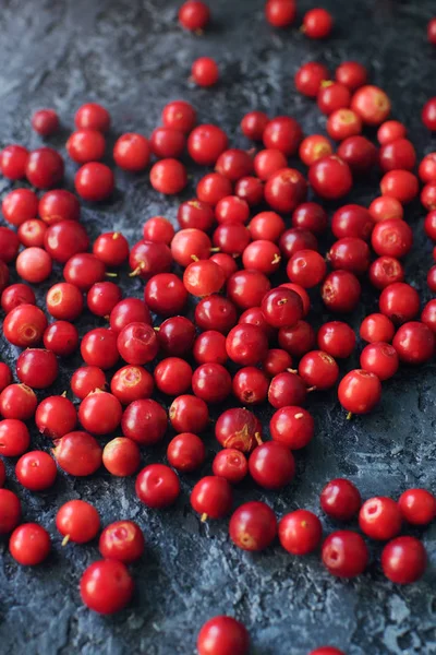 Raw Organic Fresh Cowberry Lingonberry Dark Stone Table — Stock Photo, Image