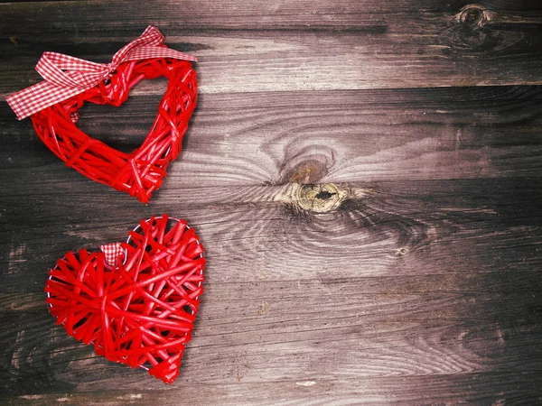 Amor Día San Valentín Dos Corazones Rojos Espacio Copia Regalo — Foto de Stock