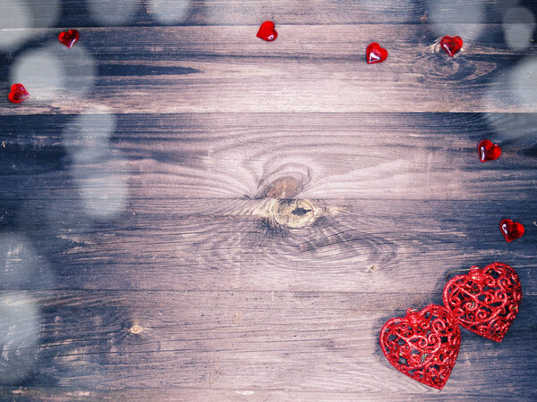 love valentine's day red heart gift copy space on wooden background