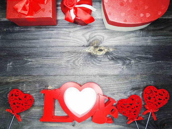 Amor Dia Dos Namorados Vermelho Coração Presente Cópia Espaço Fundo — Fotografia de Stock