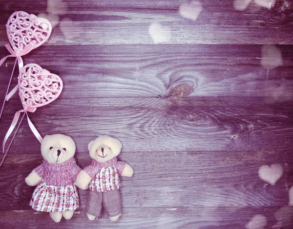 Amor Dia Dos Namorados Composição Com Corações Caixa Presente Ursinho — Fotografia de Stock