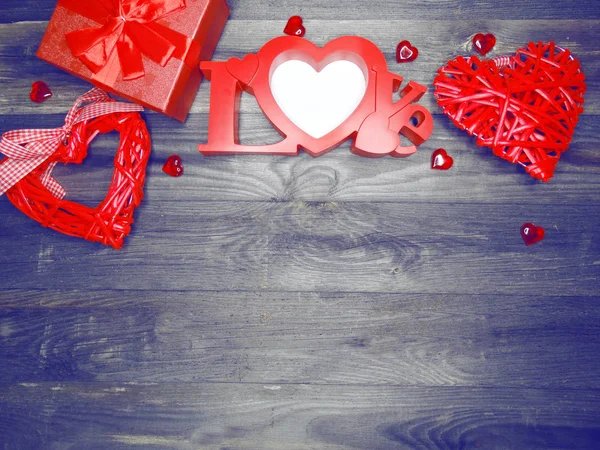 Amor Dia Dos Namorados Vermelho Coração Presente Cópia Espaço Fundo — Fotografia de Stock