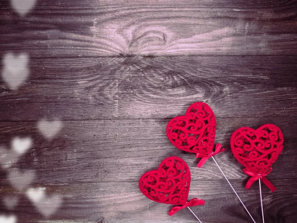 Sevgililer Günü Kırmızı Kalp Hediye Kopya Alanı Ahşap Arka Plan — Stok fotoğraf