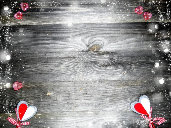 Sevgililer Günü Kırmızı Kalp Hediye Kopya Alanı Ahşap Arka Plan — Stok fotoğraf