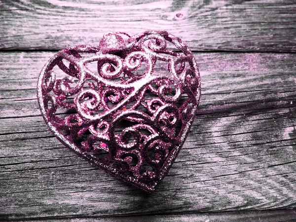 Wenskaart Valentijnsdag Liefde Met Hart Vintage Houten Achtergrond Kopiëren Van — Stockfoto