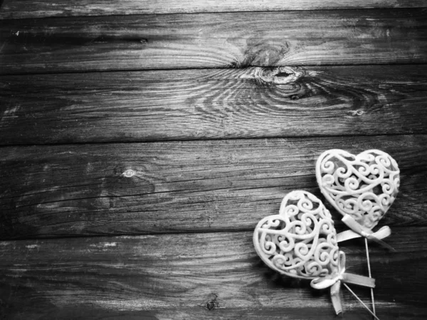 Liebe Valentinstag Rot Herz Geschenk Kopierraum Auf Hölzernem Hintergrund — Stockfoto