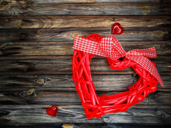 Wenskaart Love Valentijnsdag Met Hart Vintage Houten Achtergrond — Stockfoto