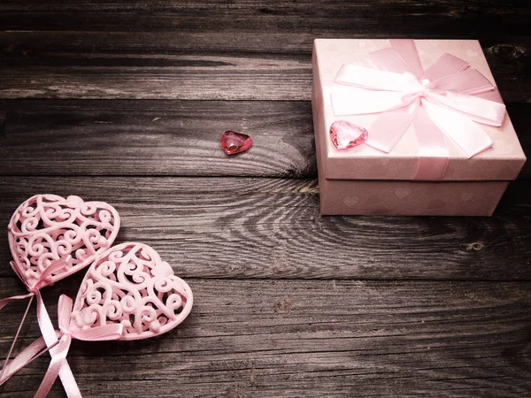 Amor Día San Valentín Caja Regalo Con Corazones Fondo — Foto de Stock