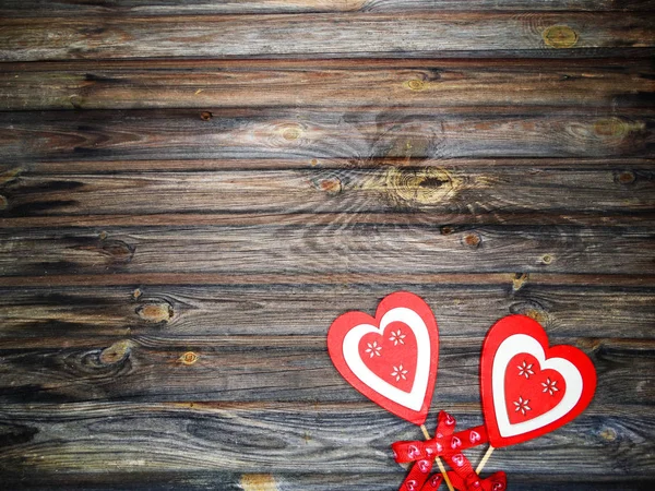 Liebe Valentinstag Rot Herz Geschenk Kopierraum Auf Hölzernem Hintergrund — Stockfoto