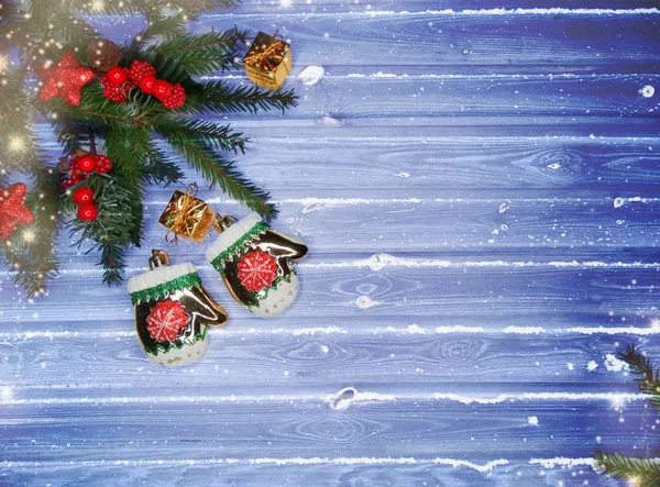 Fondo Navidad Decoración Con Luces Guirnalda Ramas Abeto Espacio Copia — Foto de Stock