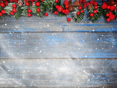 Noel meyve çilek apple ve çam dalları kar ile dekorasyon 