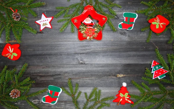 Fondo Navidad Decoración Con Luces Guirnalda Ramas Abeto Espacio Copia — Foto de Stock