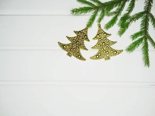 Fondo Navidad Decoración Con Luces Guirnalda Ramas Abeto Espacio Copia —  Fotos de Stock