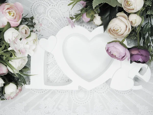 Biglietto Auguri Amore San Valentino Con Cuori Fiori Rosa Sfondo — Foto Stock