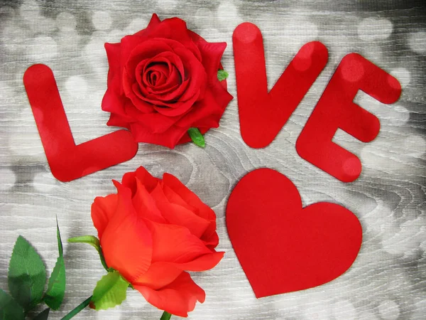 Grußkarte Liebe Valentinstag Mit Herzen Und Rose Blumen Hintergrund — Stockfoto