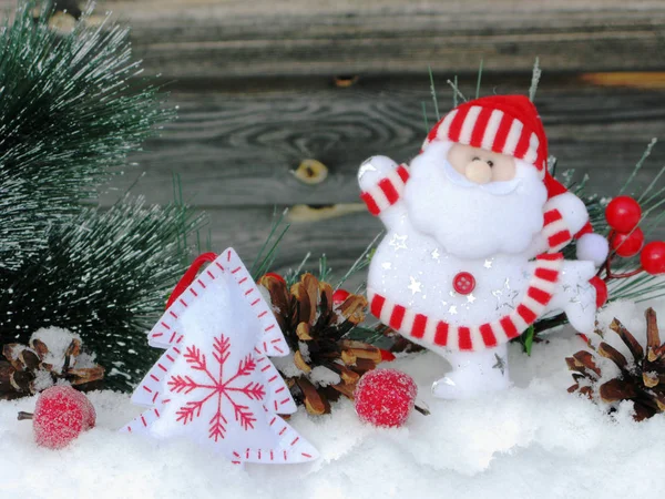 Happy Santa Kerst Winter Groet Kaart Met Sneeuw Achtergrond — Stockfoto