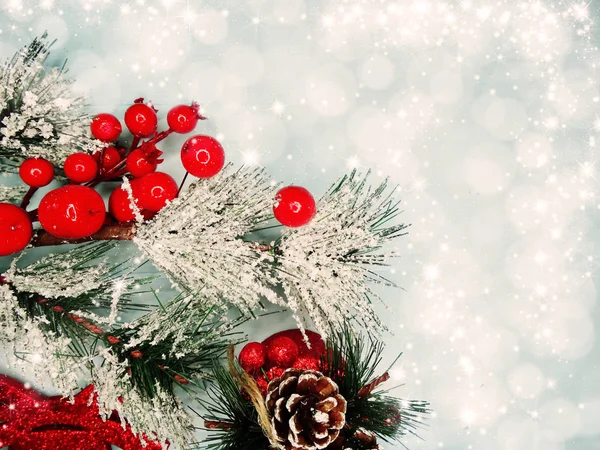 Karácsonyi Háttér Fenyő Ága Kúpok Kék Fából Készült Táblán — Stock Fotó
