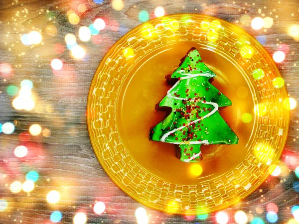 Placek Jodła Drzewa Tradycyjne Potrawy Słodkie Świąteczny Deser — Zdjęcie stockowe