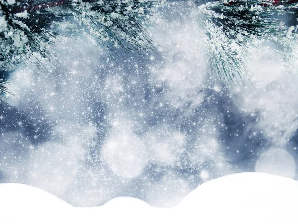 Winter Weihnachten Hintergrund Mit Schnee Tanne Zweige Tannenzapfen Gefrorene Beeren — Stockfoto
