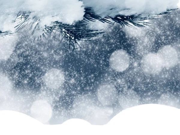 Winter Kerst Achtergrond Met Sneeuw Sparren Takken Kegels Bevroren Bessen — Stockfoto