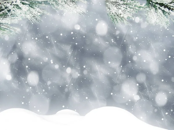 Invierno Navidad Fondo Con Ramas Abeto Nieve Conos Bayas Congeladas —  Fotos de Stock