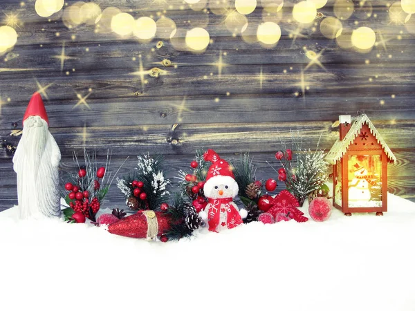 Lanterna Com Luz Acesa Vela Natal Inverno Cartão Saudação Com — Fotografia de Stock