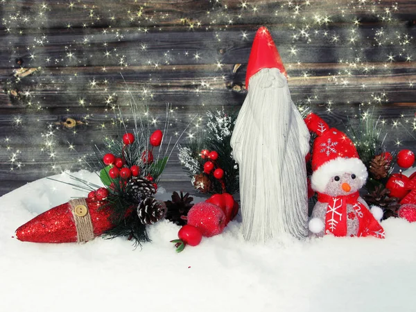 Christmas Winter Greeting Card Santa Snowman Snow Background — Stock Photo, Image