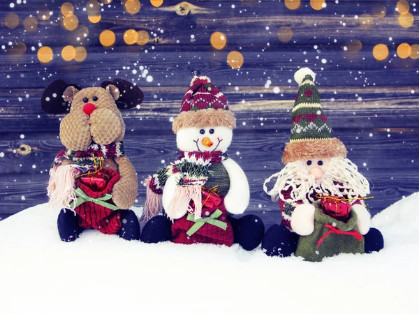 Happy Santa Kerst Winter Groet Kaart Met Sneeuw Achtergrond — Stockfoto