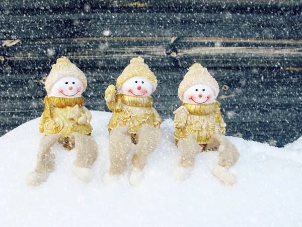 Boldog Hóembert Karácsonyi Téli Üdvözlőlap Snow Háttérben — Stock Fotó
