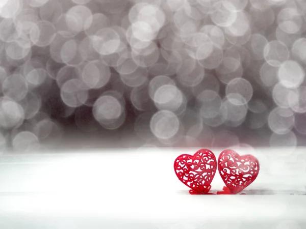 Amor Día San Valentín Con Corazones Bokeh Borrosa Brillante Tarjeta — Foto de Stock