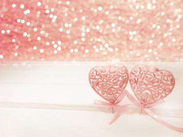 Amor Día San Valentín Con Corazones Bokeh Borrosa Brillante Tarjeta — Foto de Stock