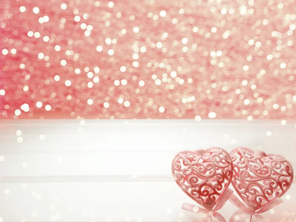 Amor Día San Valentín Con Corazones Bokeh Borrosa Brillante Tarjeta —  Fotos de Stock