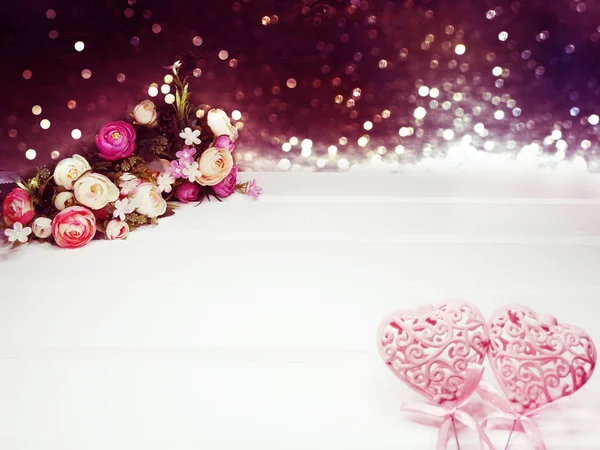 Liebe Valentinstag Mit Herzen Und Pfingstrosen Blumenhintergrund — Stockfoto