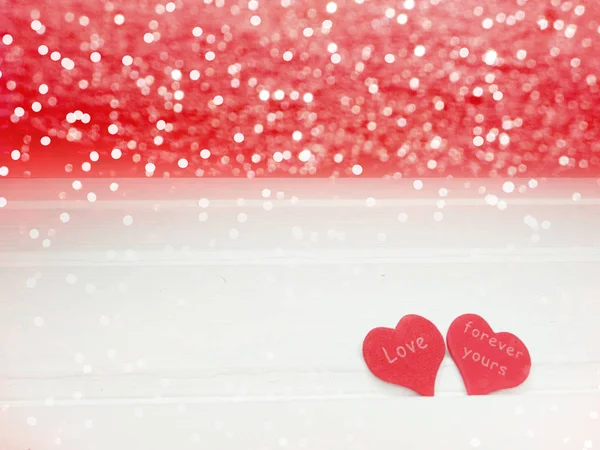 День Кохання Валентина Серцями Боке Розмиває Блискучий Фон Вітальна Листівка — стокове фото