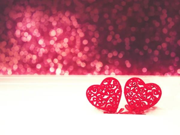 Amor Día San Valentín Con Corazones Bokeh Borrosa Brillante Tarjeta — Foto de Stock