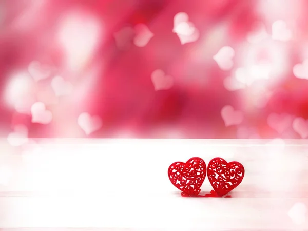 Liebe Valentinstag Mit Herzen Auf Bokeh Verschwimmt Glänzenden Hintergrund Grußkarte — Stockfoto