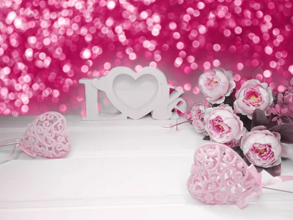 Love Valentine Day Hearts Rose Flower Background — Stock Photo, Image