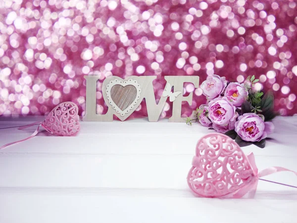 Miłość Walentynki Serca Tło Kwiat Róży — Zdjęcie stockowe