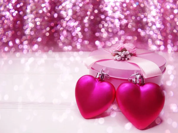 Amor Día San Valentín Caja Regalo Con Corazones Sobre Fondo —  Fotos de Stock
