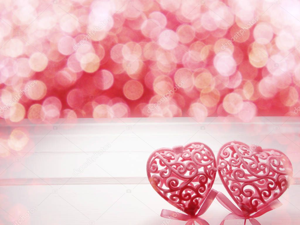 love valentine's day with hearts on bokeh blurs shiny background greeting card