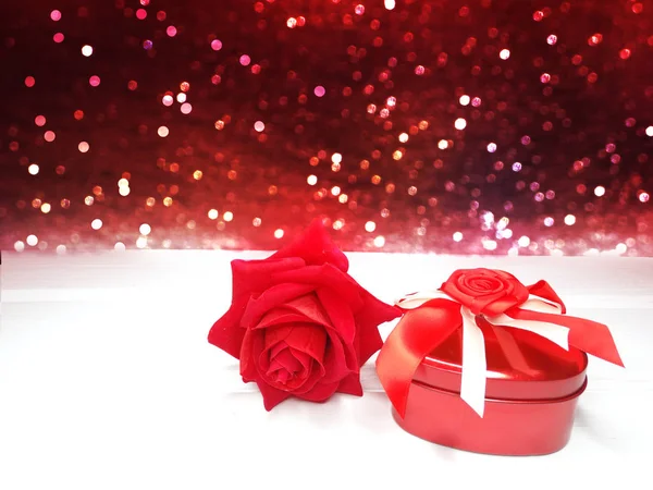 День Любви День Святого Валентина Подарочная Коробка Сердца Выросли Блестящем — стоковое фото