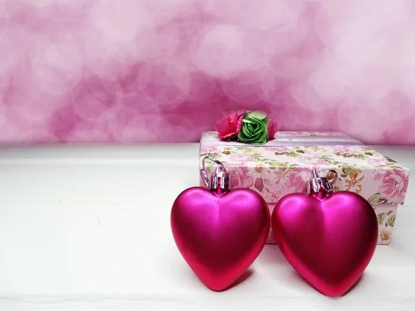 Love Valentine Day Gift Box Hearts Shiny Background — Stock Photo, Image