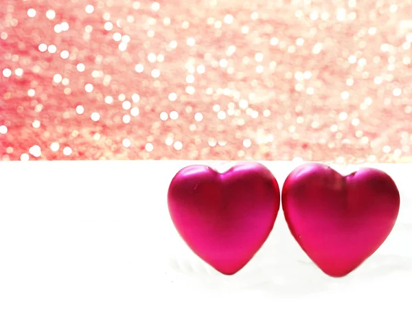 Valentijnsdag Liefde Met Hartjes Bokeh Vervaagt Glanzende Achtergrond Wenskaart — Stockfoto