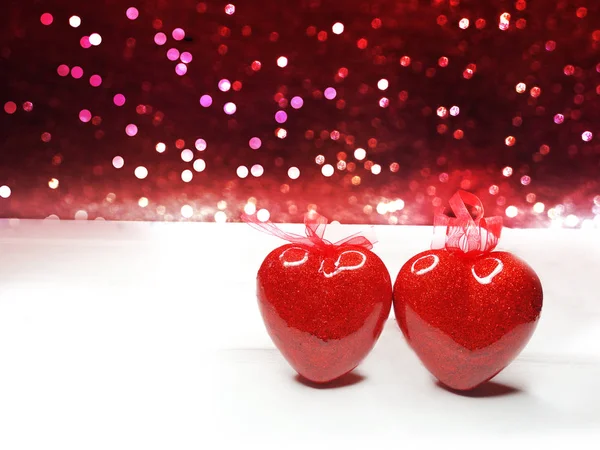 Valentijnsdag Liefde Met Hartjes Bokeh Vervaagt Glanzende Achtergrond Wenskaart — Stockfoto