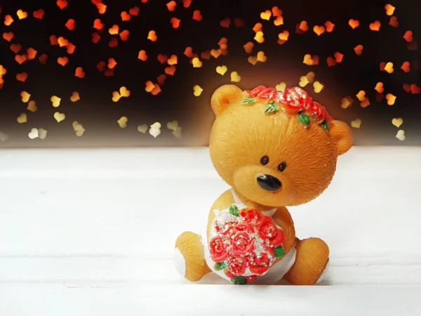 Liebe Valentinstag Komposition Mit Herzen Teddybär Auf Holzgrund — Stockfoto