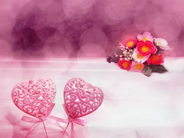 Love Valentine Day Hearts Rose Flower Background — Stock Photo, Image